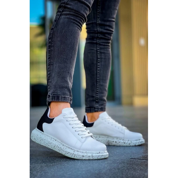 BİÇOMİ KB-X500  Kuback Beyaz Siyah  Yüksek Taban Bağcıklı Günlük Erkek Ayakkabı