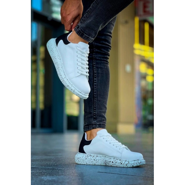 BİÇOMİ KB-X500  Kuback Beyaz Siyah  Yüksek Taban Bağcıklı Günlük Erkek Ayakkabı