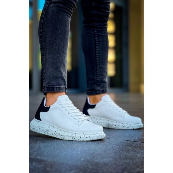 BİÇOMİ KB-X500  Kuback Beyaz Siyah  Yüksek Taban Bağcıklı Günlük Erkek Ayakkabı