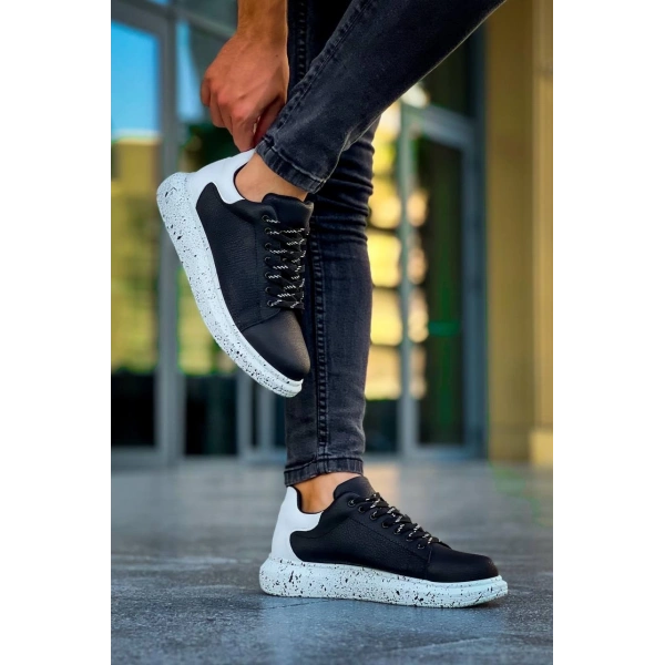 BİÇOMİ KB-X500  Kuback Siyah Beyaz Yüksek Taban Bağcıklı Günlük Erkek Ayakkabı