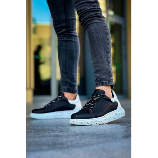 BİÇOMİ KB-X500  Kuback Siyah Beyaz Yüksek Taban Bağcıklı Günlük Erkek Ayakkabı