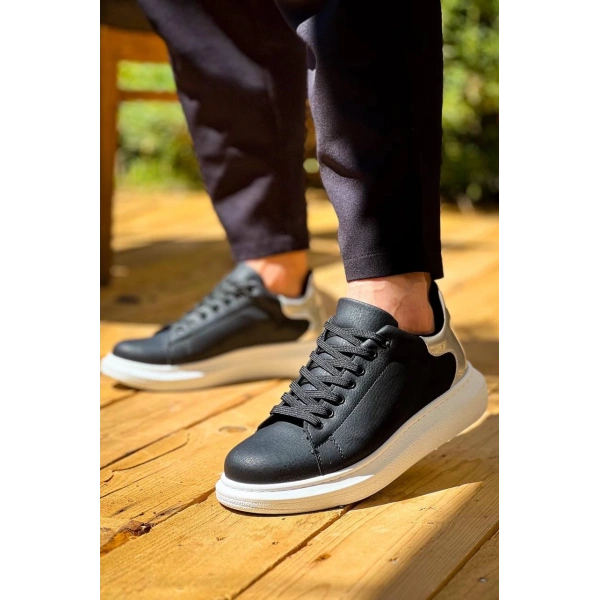 BİÇOMİ KB-X500  Kuback  Siyah Gümüş Yüksek Taban Bağcıklı Günlük Erkek Ayakkabı