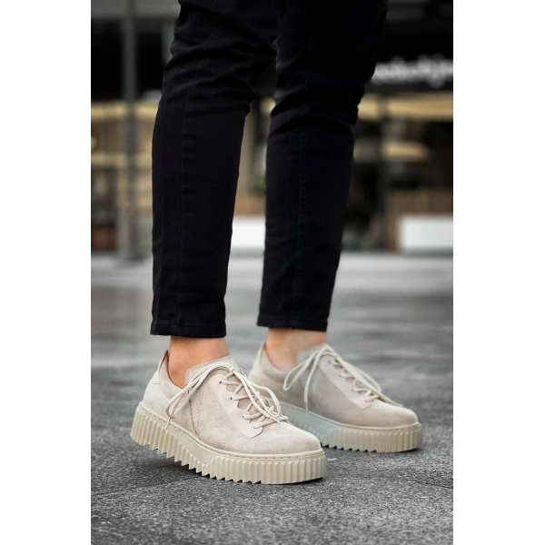 BİÇOMİ KB-X502  Kuback Bej Süet Yüksek Bej Taban Bağcık Detaylı Lastikli Günlük Erkek Ayakkabı