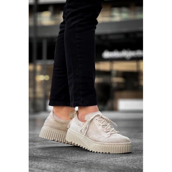 BİÇOMİ KB-X502  Kuback Bej Süet Yüksek Bej Taban Bağcık Detaylı Lastikli Günlük Erkek Ayakkabı