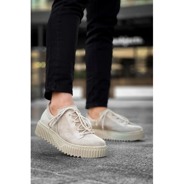 BİÇOMİ KB-X502  Kuback Bej Süet Yüksek Bej Taban Bağcık Detaylı Lastikli Günlük Erkek Ayakkabı