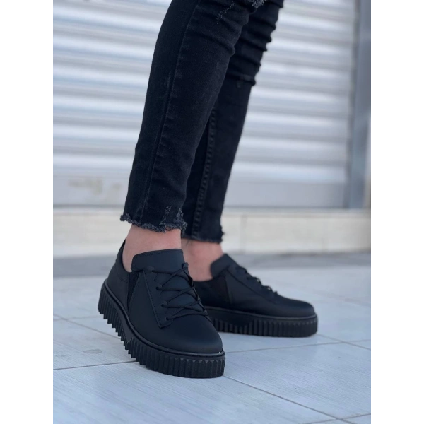 BİÇOMİ KB-X502  Kuback Siyah Cilt Yüksek Siyah Taban Bağcık Detaylı Lastikli Günlük Erkek Ayakkabı