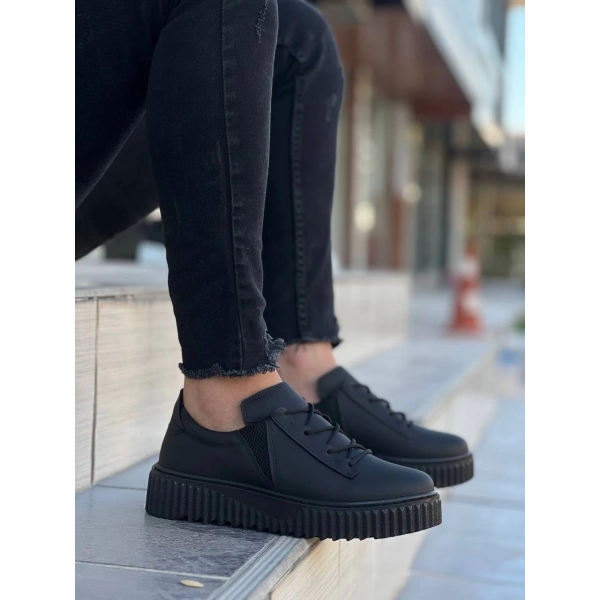 BİÇOMİ KB-X502  Kuback Siyah Cilt Yüksek Siyah Taban Bağcık Detaylı Lastikli Günlük Erkek Ayakkabı