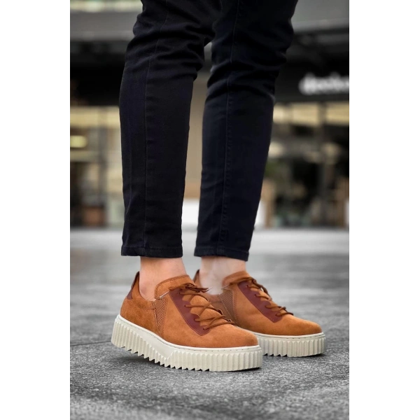 BİÇOMİ KB-X502  Kuback Taba Süet Yüksek Bej Taban Bağcık Detaylı Lastikli Günlük Erkek Ayakkabı