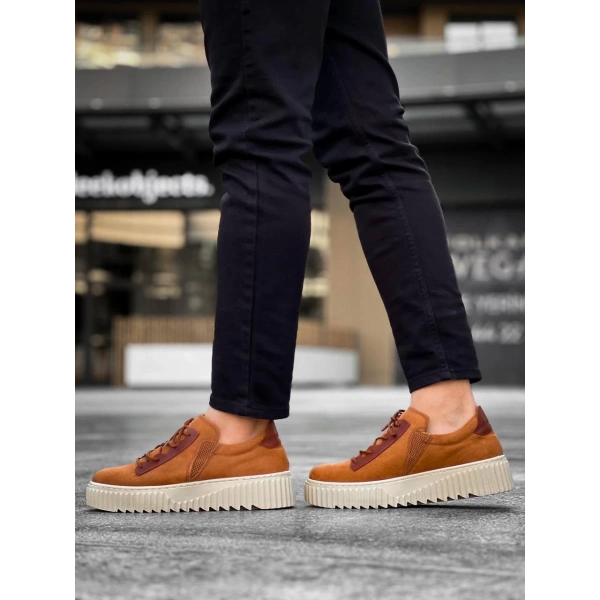 BİÇOMİ KB-X502  Kuback Taba Süet Yüksek Bej Taban Bağcık Detaylı Lastikli Günlük Erkek Ayakkabı