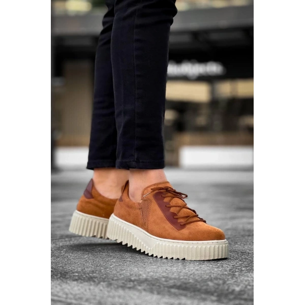 BİÇOMİ KB-X502  Kuback Taba Süet Yüksek Bej Taban Bağcık Detaylı Lastikli Günlük Erkek Ayakkabı