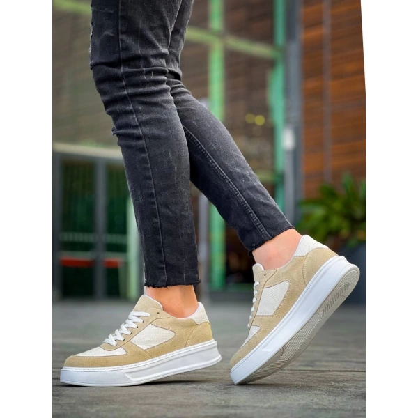 BİÇOMİ KB-X8 Kuback Bej Keten Süet Yüksek Taban Günlük Spor Ayakkabı