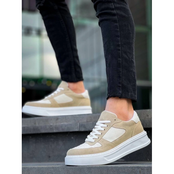 BİÇOMİ KB-X8 Kuback Bej Keten Süet Yüksek Taban Günlük Spor Ayakkabı