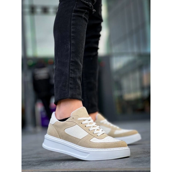 BİÇOMİ KB-X8 Kuback Bej Keten Süet Yüksek Taban Günlük Spor Ayakkabı