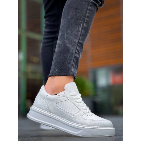 BİÇOMİ KB-X8 Kuback Beyaz Cilt Beyaz Yüksek Taban Günlük Spor Ayakkabı