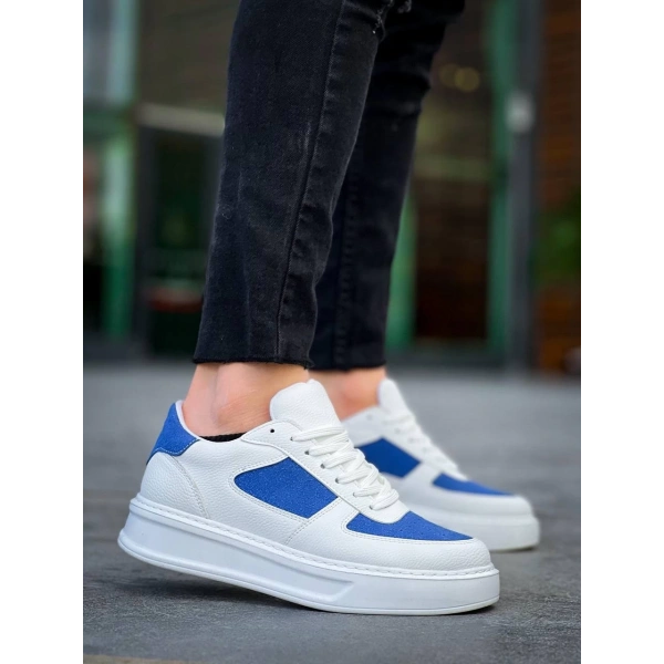 BİÇOMİ KB-X8 Kuback Beyaz Cilt Mavi Süet Detaylı Beyaz Yüksek Taban Günlük Spor Ayakkabı