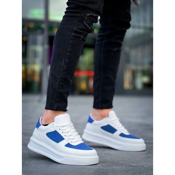 BİÇOMİ KB-X8 Kuback Beyaz Cilt Mavi Süet Detaylı Beyaz Yüksek Taban Günlük Spor Ayakkabı