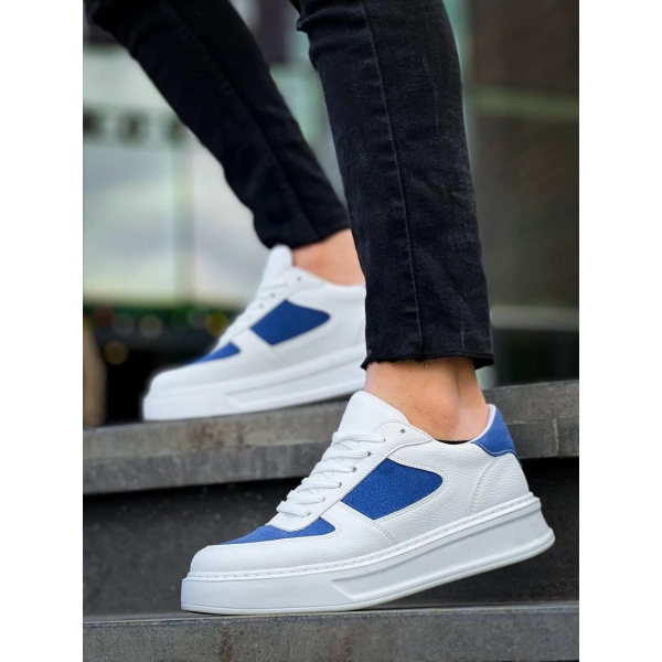 BİÇOMİ KB-X8 Kuback Beyaz Cilt Mavi Süet Detaylı Beyaz Yüksek Taban Günlük Spor Ayakkabı