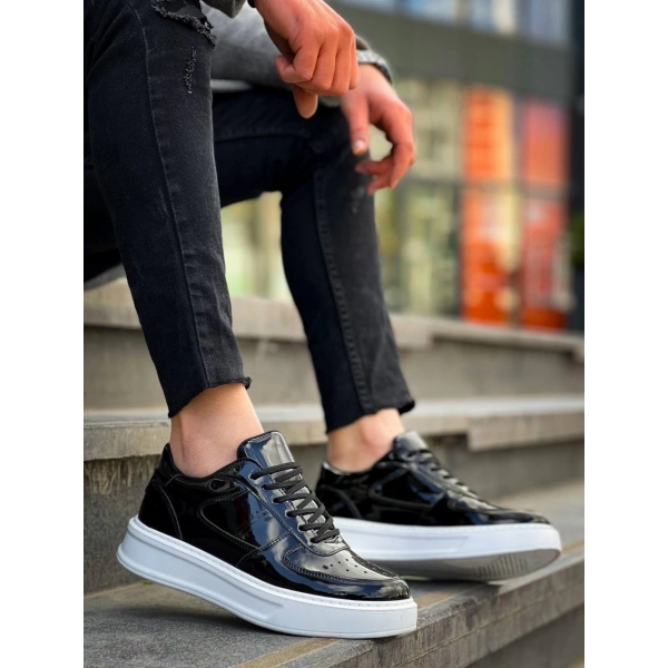 BİÇOMİ KB-X8 Kuback Siyah Rugan Detaylı Beyaz Yüksek Taban Günlük Spor Ayakkabı