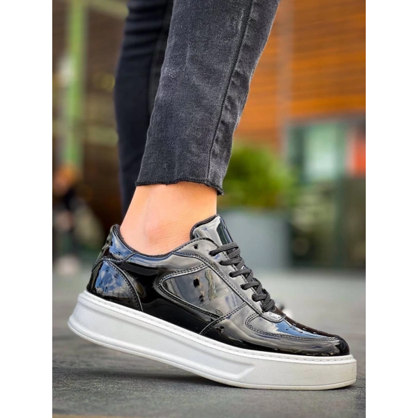 BİÇOMİ KB-X8 Kuback Siyah Rugan Detaylı Beyaz Yüksek Taban Günlük Spor Ayakkabı