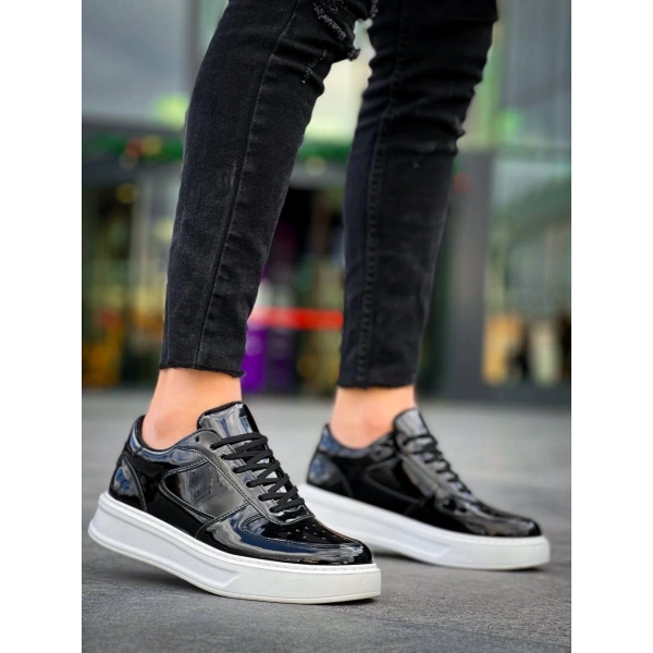 BİÇOMİ KB-X8 Kuback Siyah Rugan Detaylı Beyaz Yüksek Taban Günlük Spor Ayakkabı