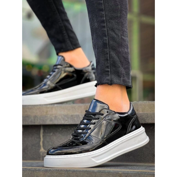 BİÇOMİ KB-X8 Kuback Siyah Rugan Detaylı Beyaz Yüksek Taban Günlük Spor Ayakkabı