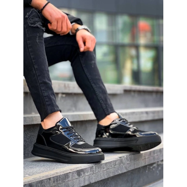 BİÇOMİ KB-X8 Kuback Siyah Rugan Yüksek Siyah Taban Günlük Spor Ayakkabı