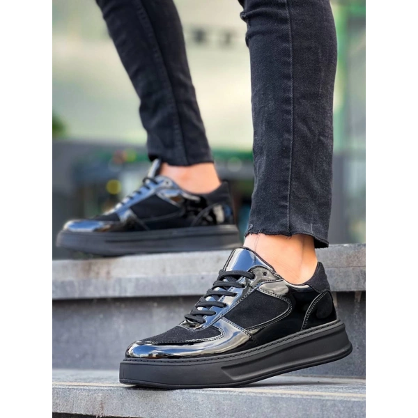 BİÇOMİ KB-X8 Kuback Siyah Rugan Yüksek Siyah Taban Günlük Spor Ayakkabı