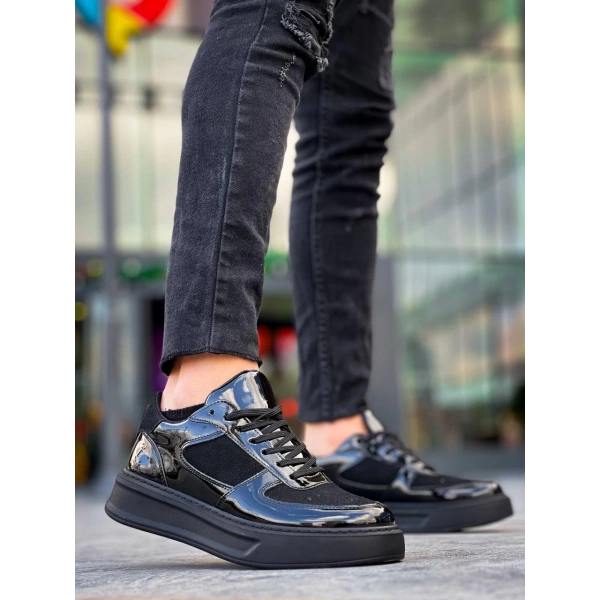 BİÇOMİ KB-X8 Kuback Siyah Rugan Yüksek Siyah Taban Günlük Spor Ayakkabı