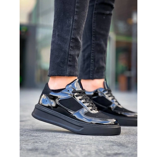 BİÇOMİ KB-X8 Kuback Siyah Rugan Yüksek Siyah Taban Günlük Spor Ayakkabı