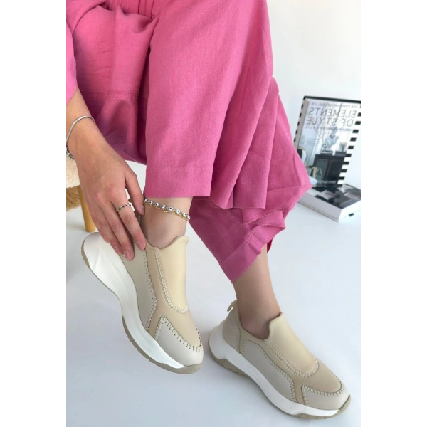 BİÇOMİ Kendy Bej Cilt Spor Ayakkabı