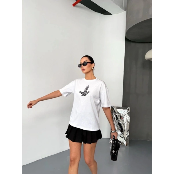 Biçomi Kısa Kol Baskılı T-shirt - Beyaz