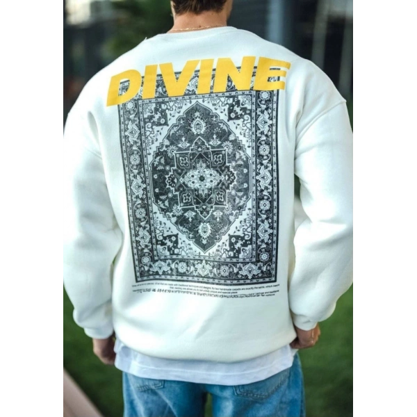 Biçomi Kışlık Bisiklet Yaka Baskılı SweatShirt - Beyaz