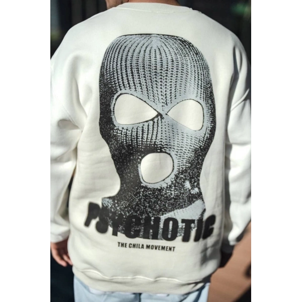 Biçomi Kışlık Bisiklet Yaka Baskılı SweatShirt - Beyaz
