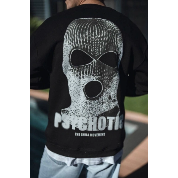 Biçomi Kışlık Bisiklet Yaka Baskılı SweatShirt - Siyah