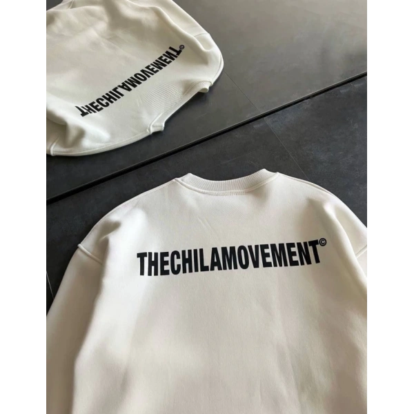 Biçomi Kışlık Bisiklet Yaka Oversize Baskılı SweatShirt - Beyaz