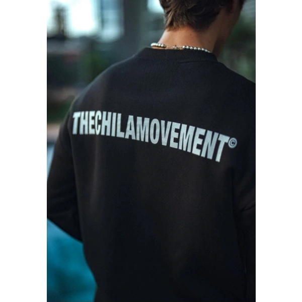 Biçomi Kışlık Bisiklet Yaka Oversize Baskılı SweatShirt - Siyah