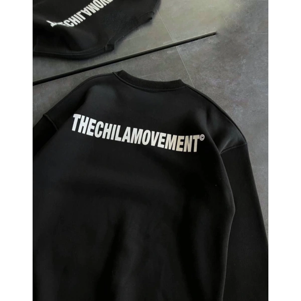 Biçomi Kışlık Bisiklet Yaka Oversize Baskılı SweatShirt - Siyah