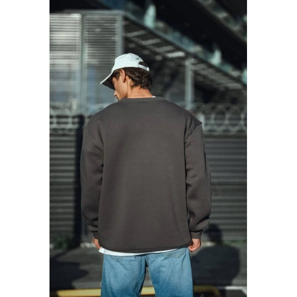 Biçomi Kışlık Bisiklet Yaka Üç İplik Basic SweatShirt - Antrasit