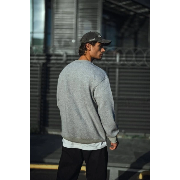 Biçomi Kışlık Bisiklet Yaka Üç İplik Basic SweatShirt - Gri