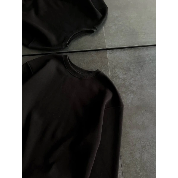 Biçomi Kışlık Bisiklet Yaka Üç İplik Basic SweatShirt - Siyah