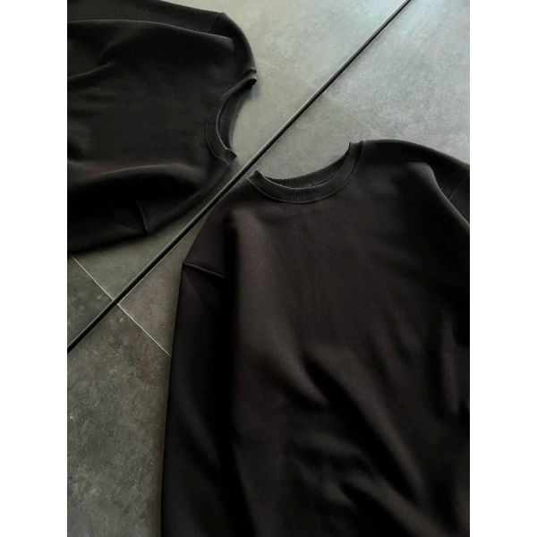 Biçomi Kışlık Bisiklet Yaka Üç İplik Basic SweatShirt - Siyah