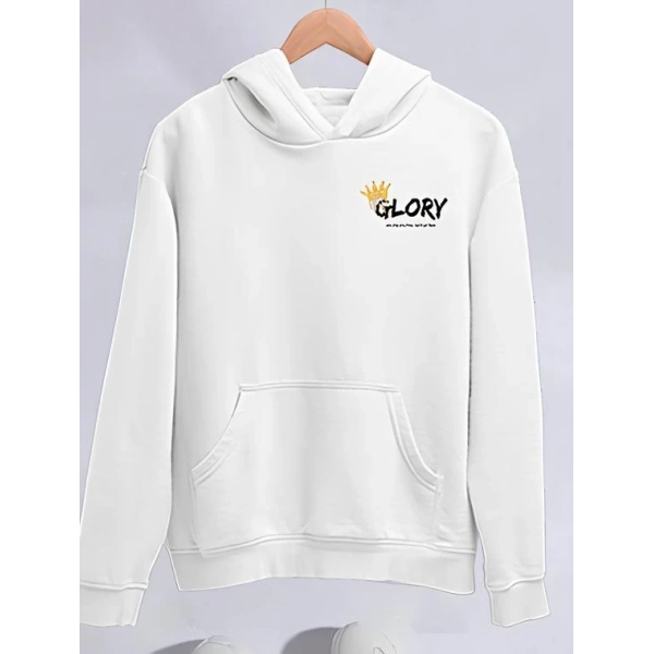 Biçomi Kışlık Üç İplik Kapşonlu SweatShirt - Beyaz