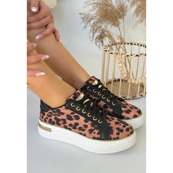 BİÇOMİ Kity Leopar Saten Bağcıklı Spor Ayakkabı