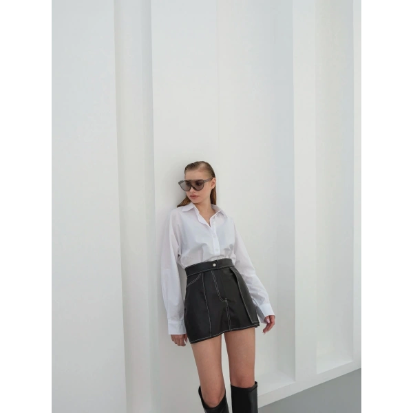 BİÇOMİ Kontrast deri etek siyah w260015