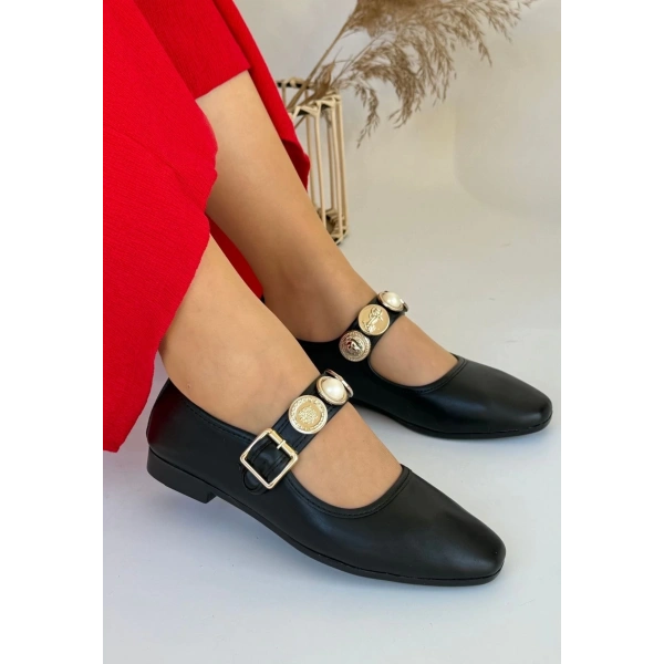 BİÇOMİ Koope Siyah Cilt Babet Ayakkabı