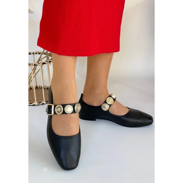 BİÇOMİ Koope Siyah Cilt Babet Ayakkabı