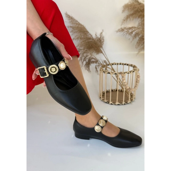 BİÇOMİ Koope Siyah Cilt Babet Ayakkabı