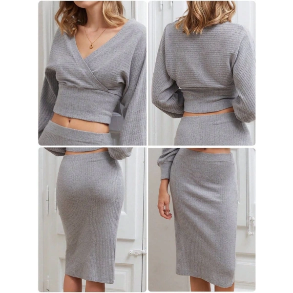 BİÇOMİ Kruvaze şardonlu etekli takım gri