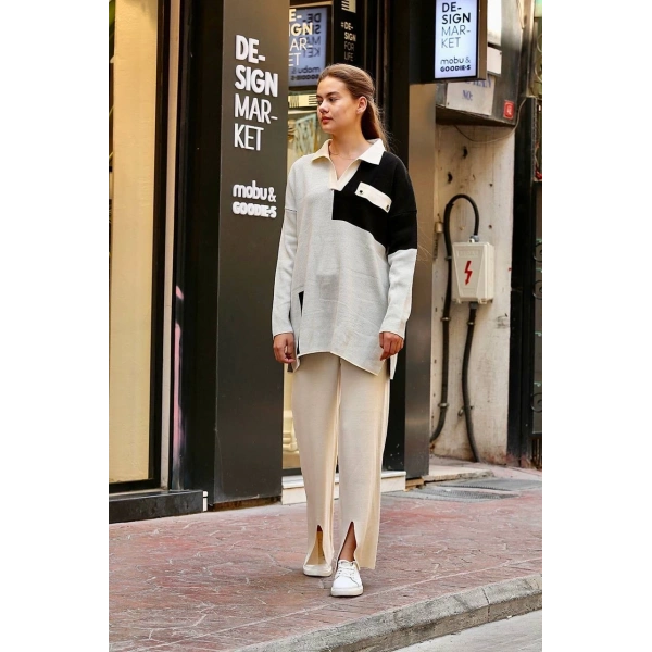 BİÇOMİ Kuş gözü triko takım Beyaz