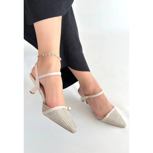 BİÇOMİ Lanna Bej Cilt Topuklu Ayakkabı